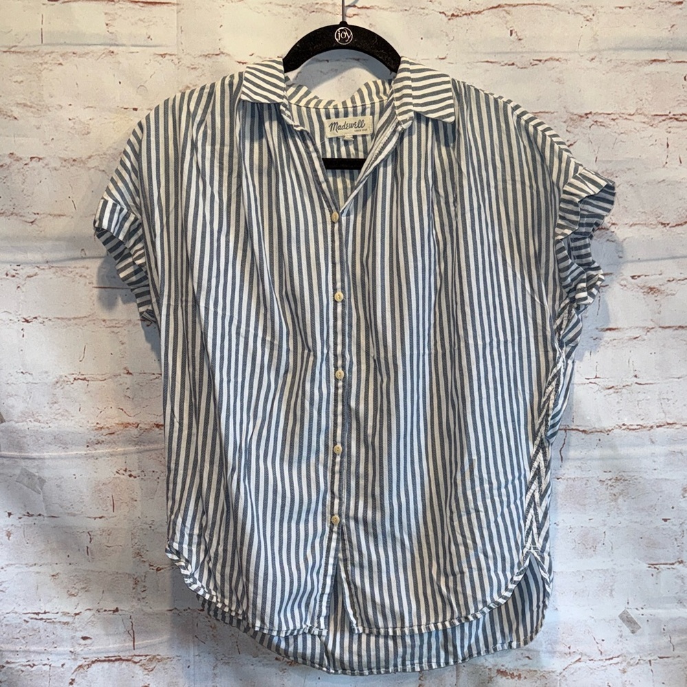 Madewell White Blue Striped Button-Down Shirt E8989 central xs oversized